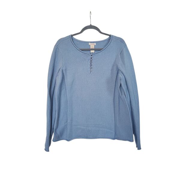 Sundance Homestead Henley Light Blue Silk Cotton Blend Knit Sweater, Size XL - Picture 1 of 10